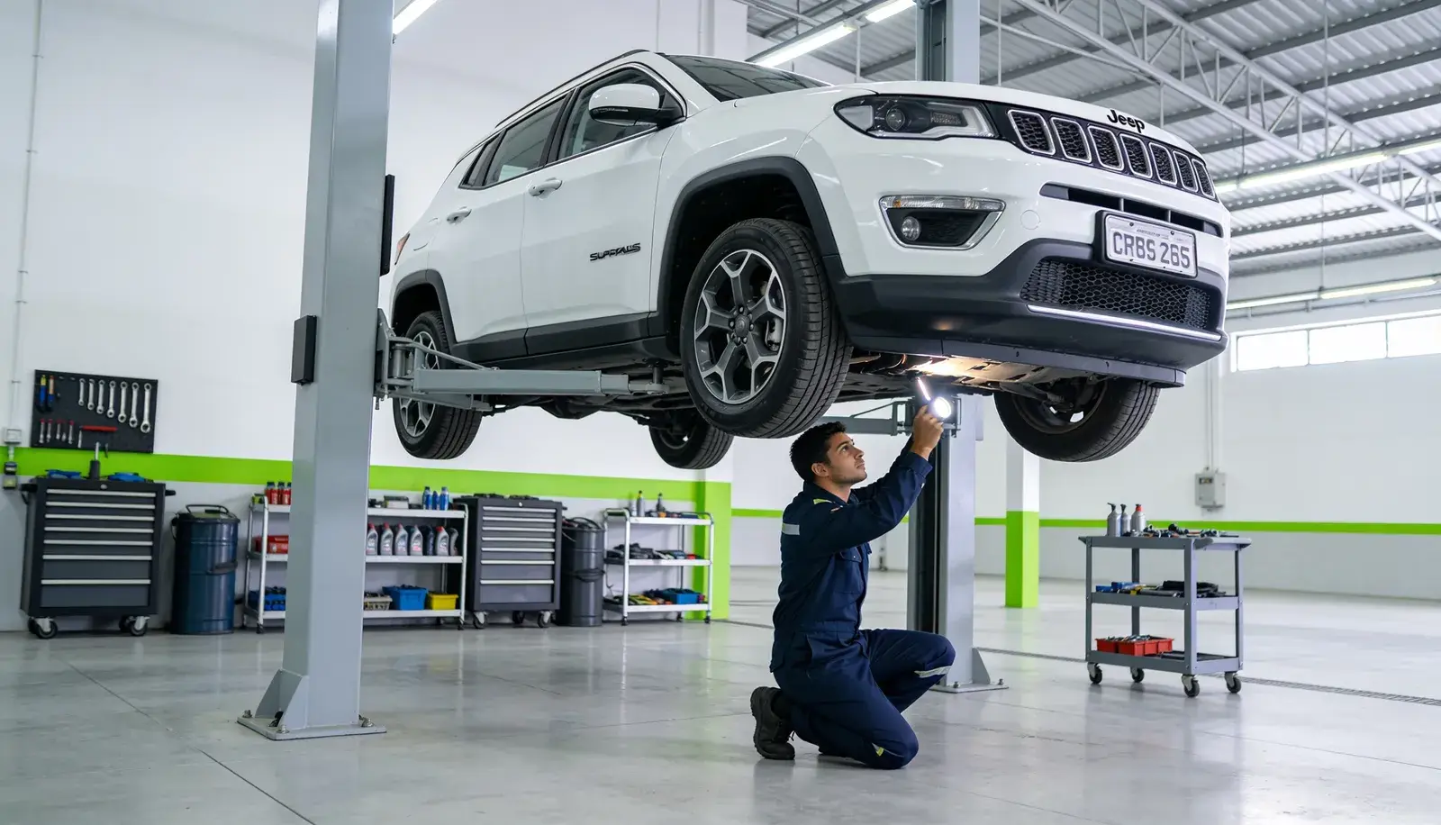 Jeep Compass em manutenção no pátio da Cidade Automotiva