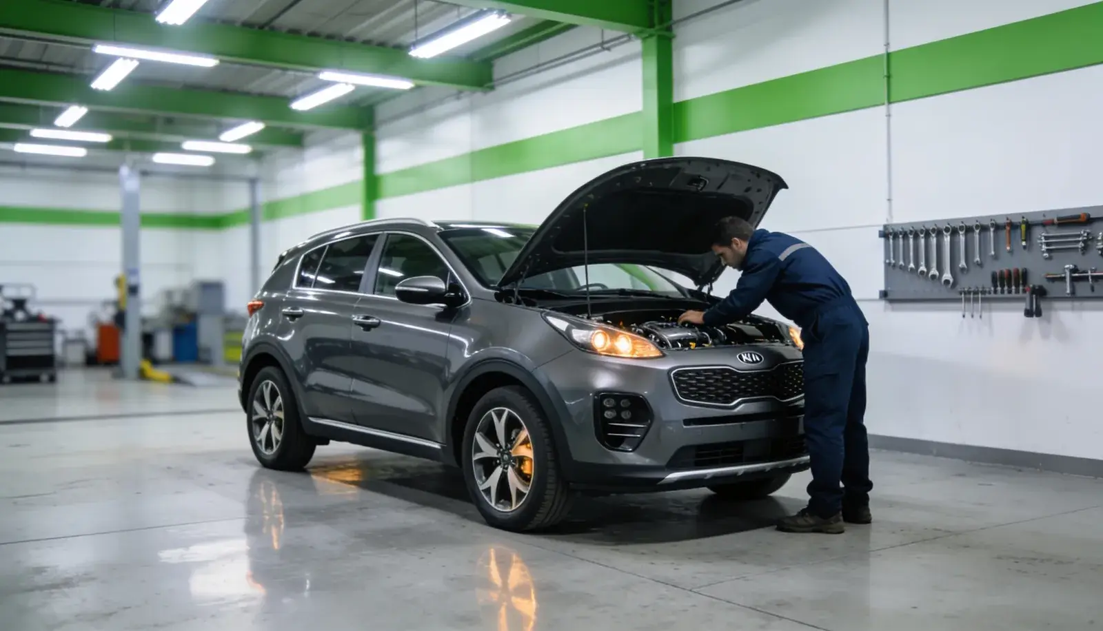 Kia em manutenção no pátio da Cidade Automotiva