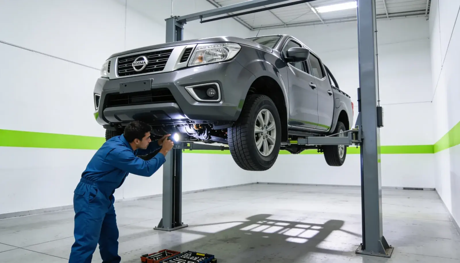 Nissan em manutenção no pátio da Cidade Automotiva