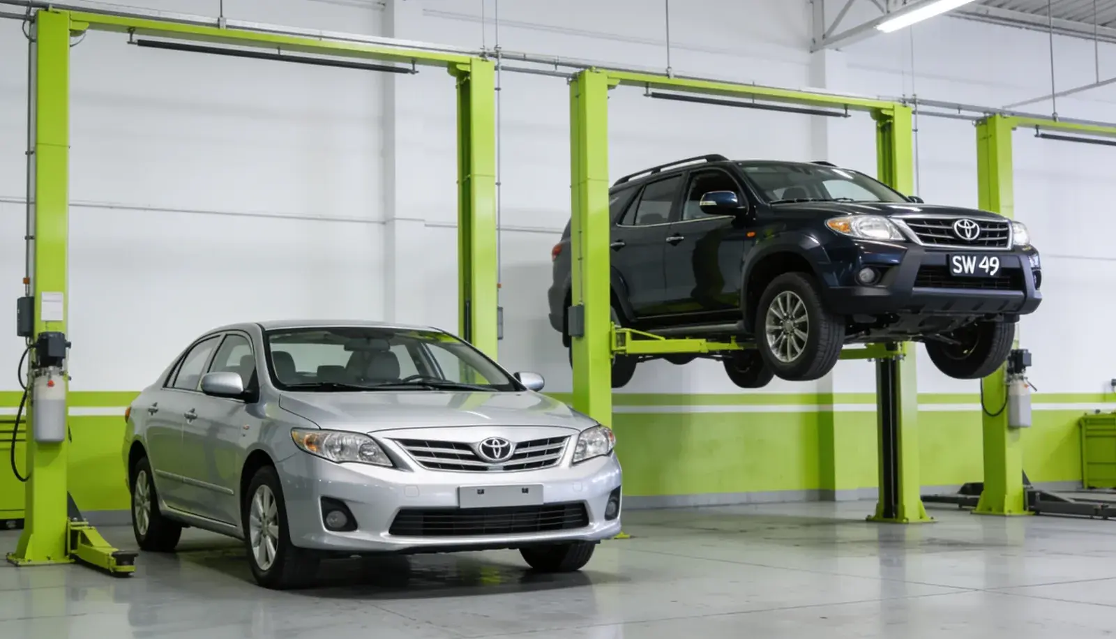 Toyota em manutenção no pátio da Cidade Automotiva